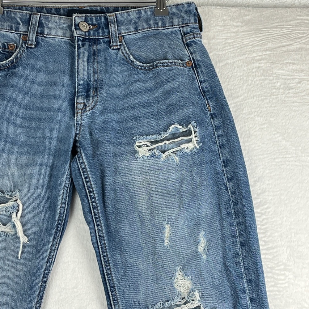 Aeropostale Low Rise Baggy Jeans Womens 4 Regular Blue Distressed Ripped Denim - Picture 3 of 13